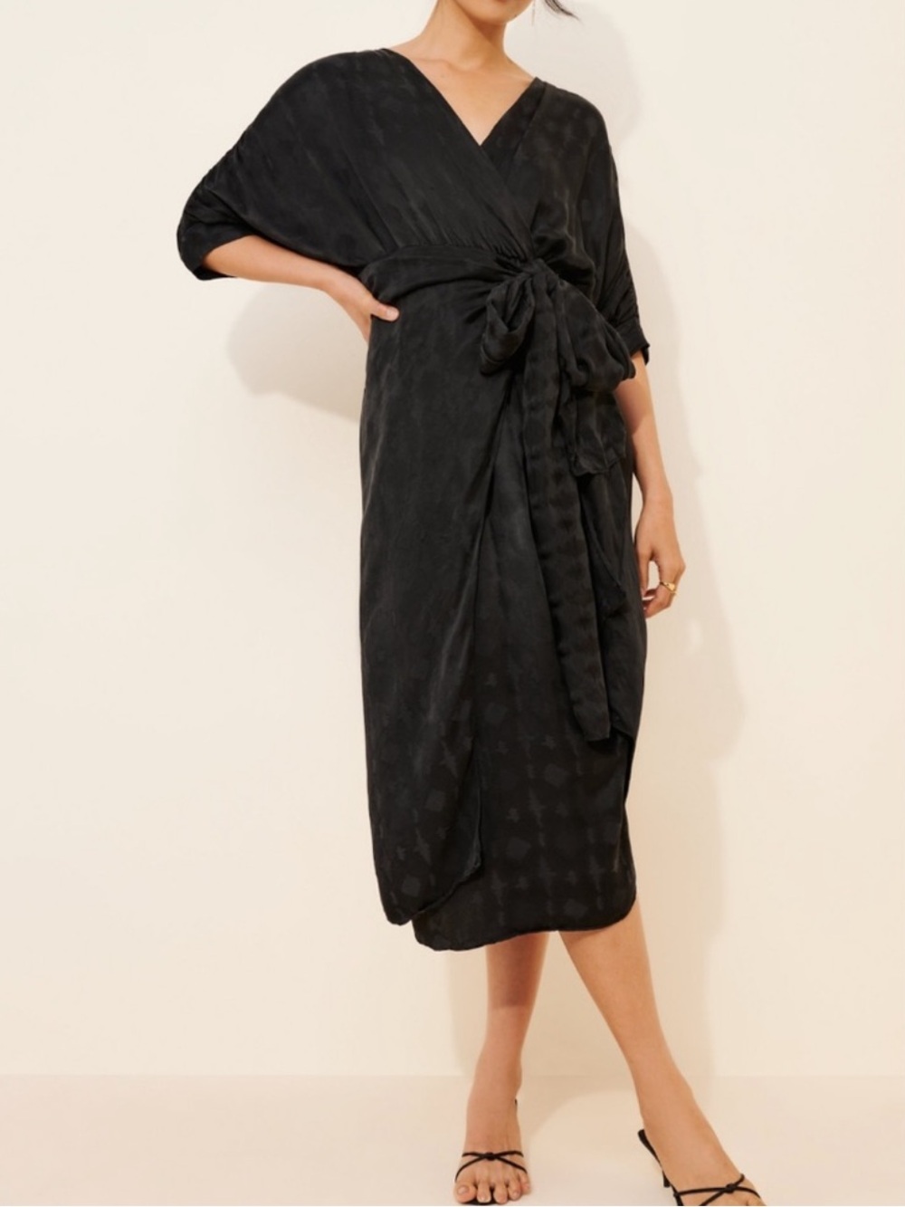 Callahan Anthropologie Sami Black Midi Wrap Dress, NEW